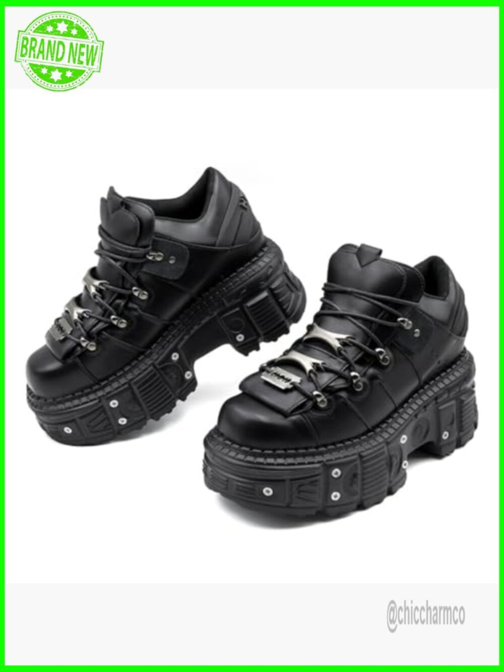 Women's Platform Biker Boots Square Toe Lace Up Motorcycle Combat Goth Booties - Picture 3 of 7